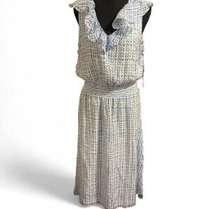 Vince Camuto blue and white dress with ruffle collar Size L